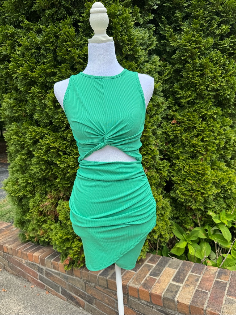 SHEIN Green Twist Front Cutout Mini Dress